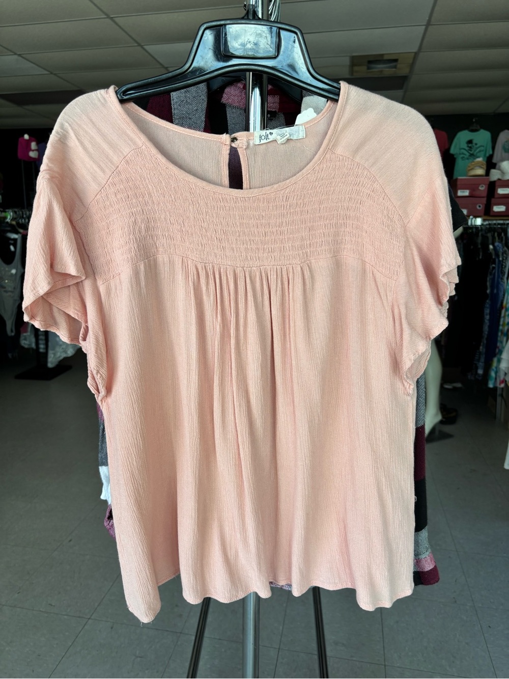 Joie Peach Short-Sleeve Smocked Yoke Top